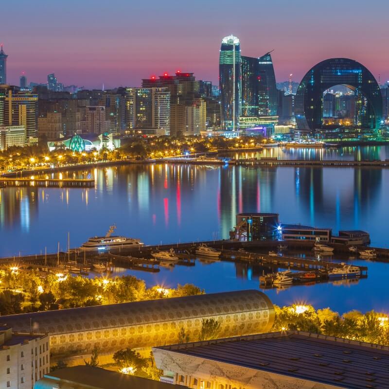 Baku skyline and Flame Towers